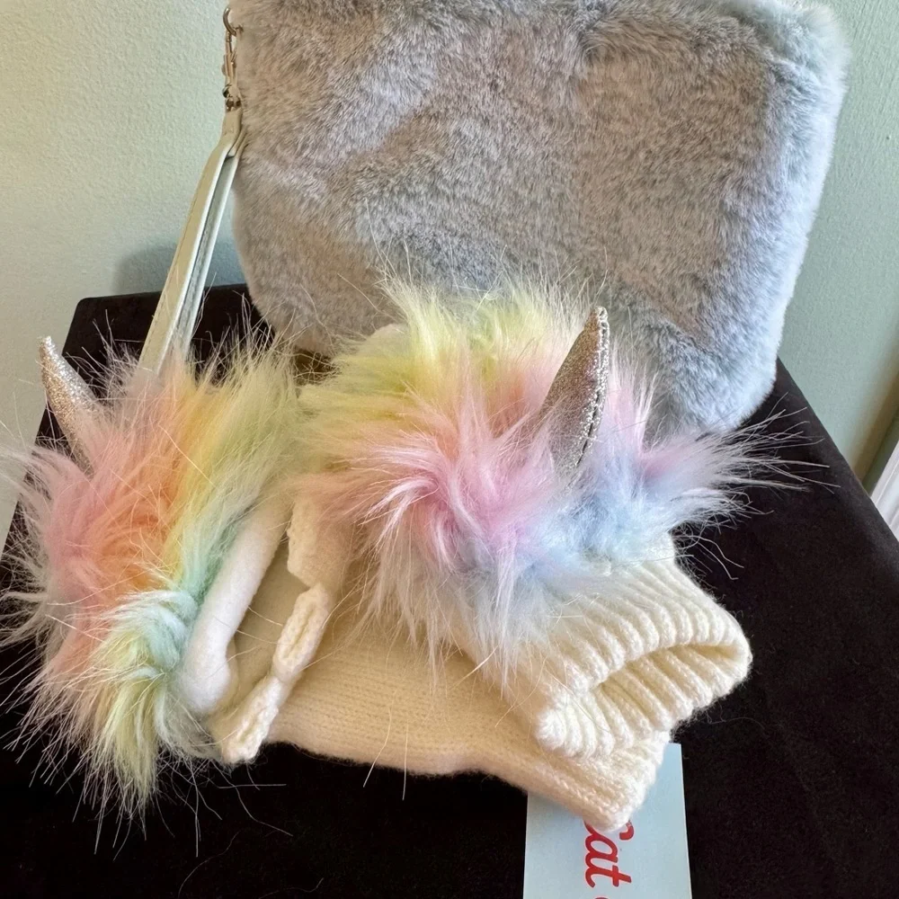 Cat & Jack Kids' Unicorn Gloves and Furry Bag Set - Multicolor